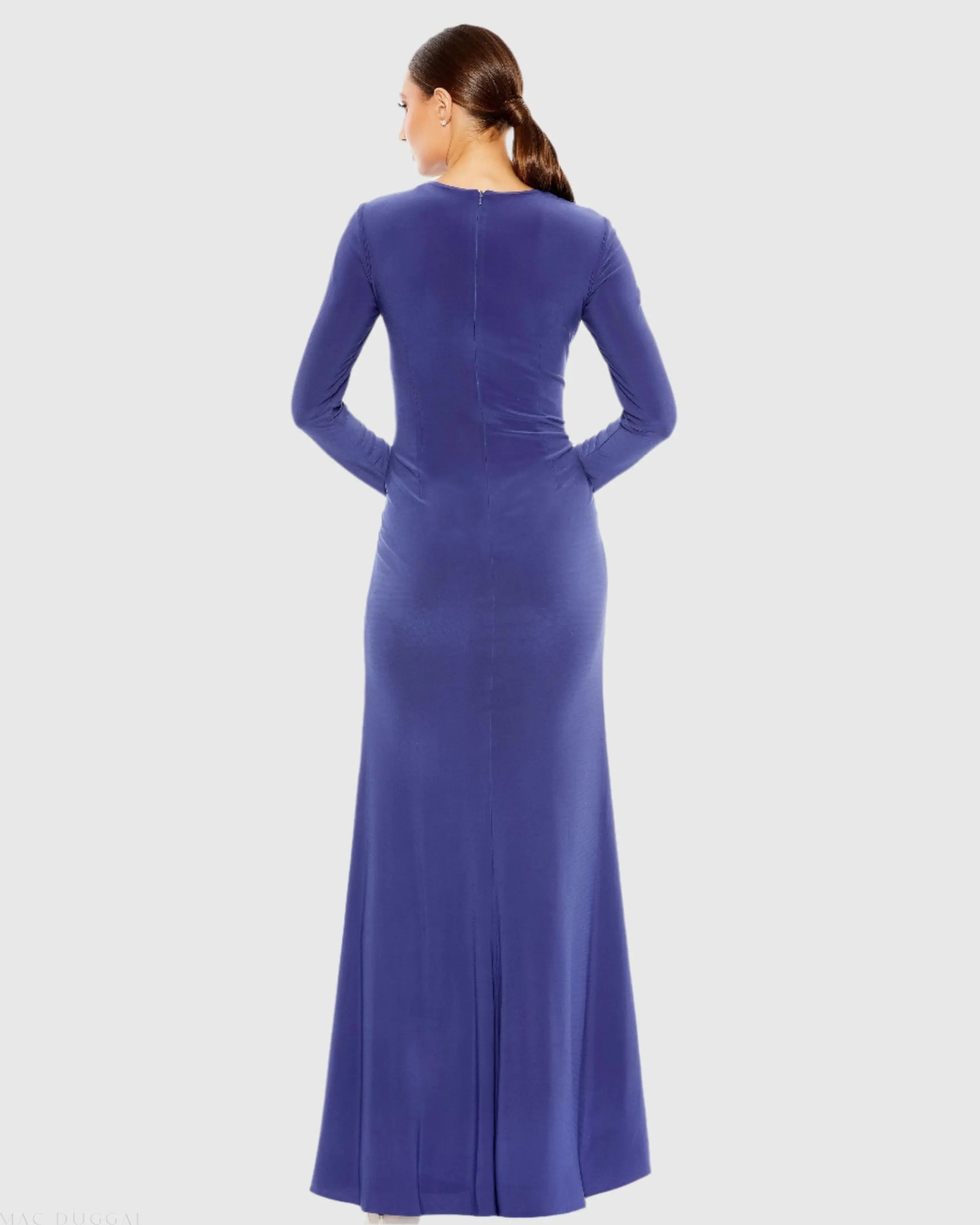 Purple Long Sleeve Keyhole Draped Gown
