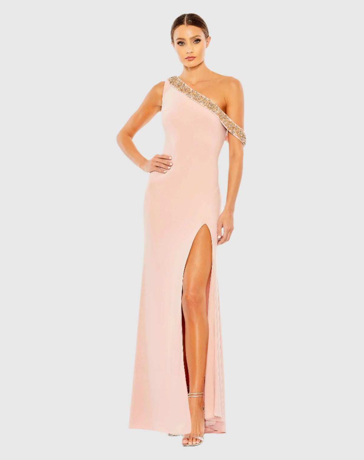 Pink Beaded Drop Shoulder Jersey Gown
