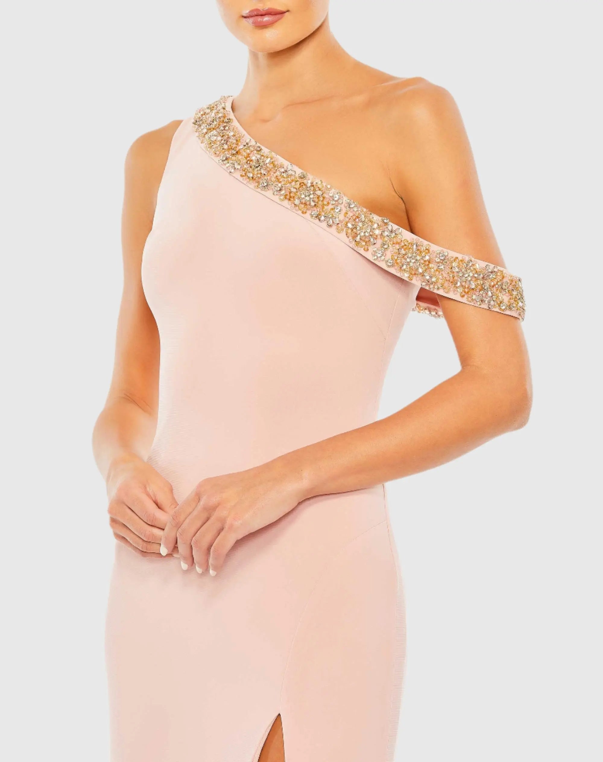 Pink Beaded Drop Shoulder Jersey Gown