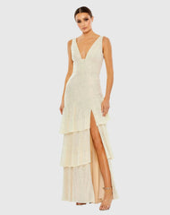 Sequin Asymmetrical Ruffle Tiered Gown