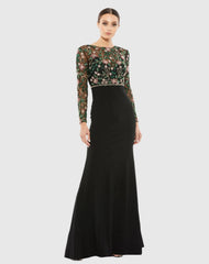 Black Beaded Illusion High Neck Trumpet Gown