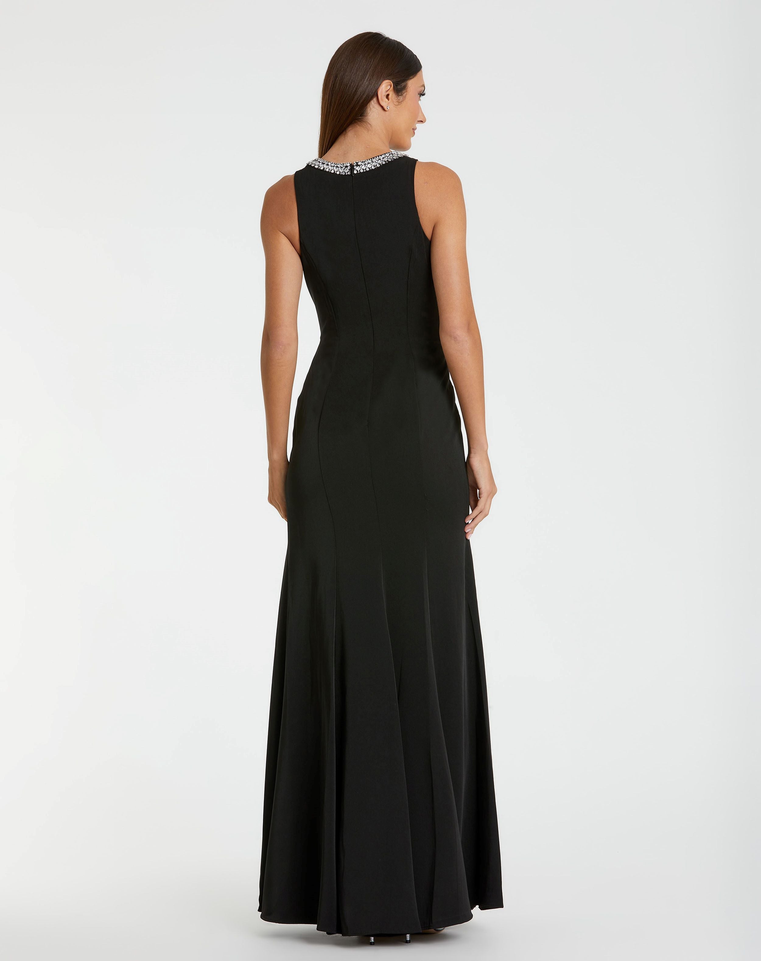 Black Embellished Neck Trumpet Gown