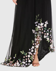Black One Shoulder Trapeze Embellished High Low Gown