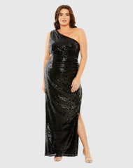 Sequin One Shoulder Side Cutout Gown