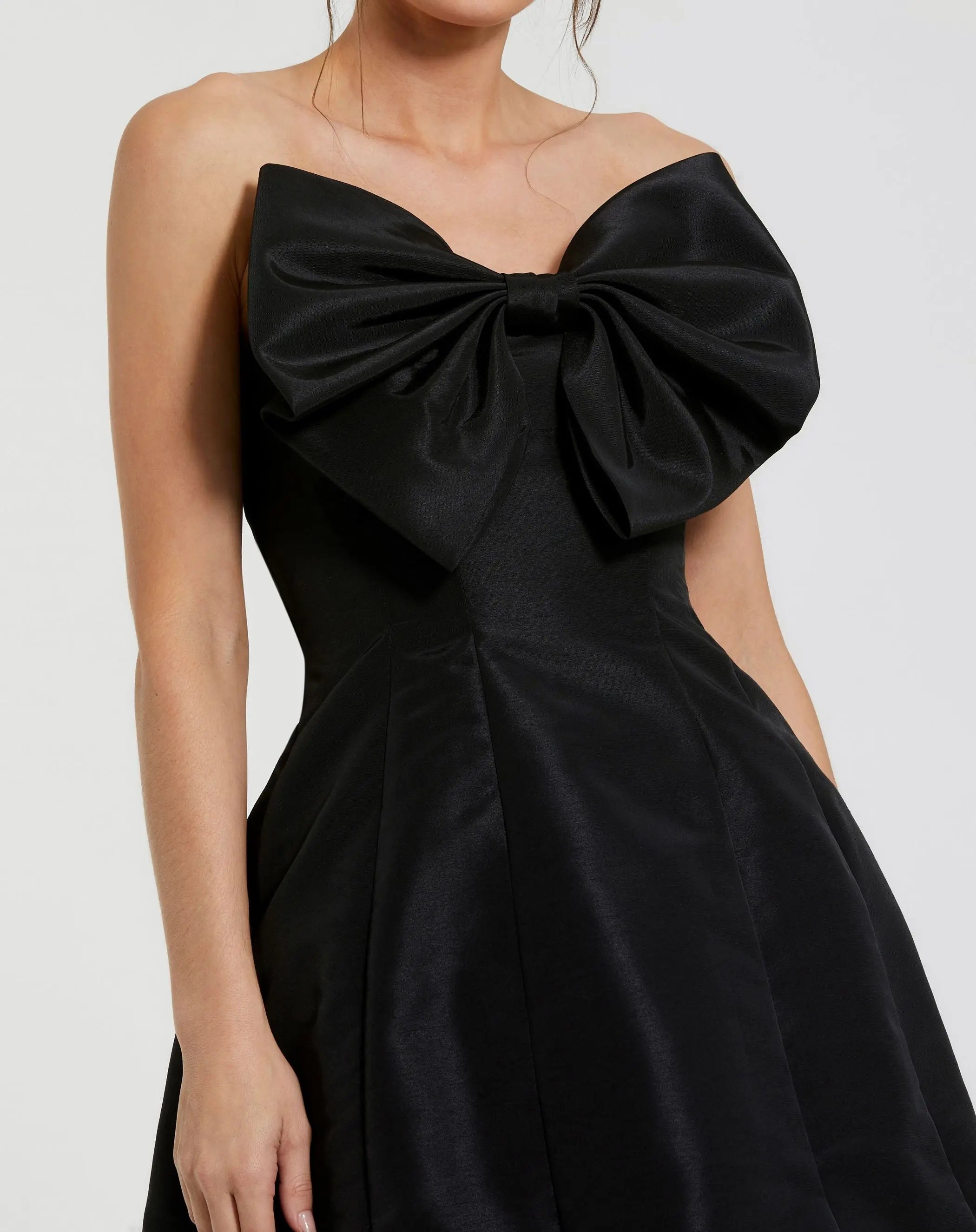 Black Strapless Oversized Bow Fit & Flare Mini Dress