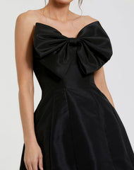 Black Strapless Oversized Bow Fit & Flare Mini Dress