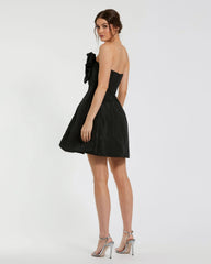 Black Strapless Oversized Bow Fit & Flare Mini Dress