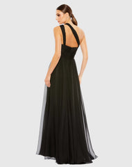 Black Strappy One Shoulder A Line Gown