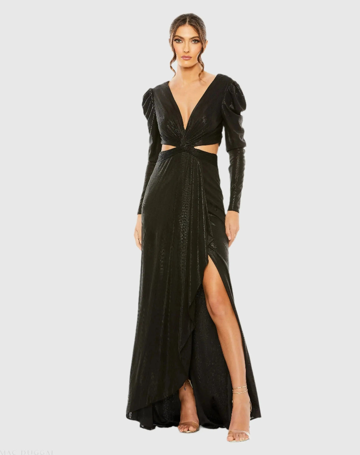 Princess Sleeve Cut Out Metallic Gown