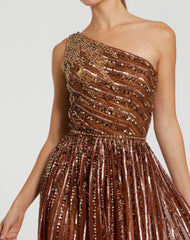 Brown Embellished One Shoulder A-Line Gown