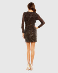 Brown Long Sleeve Sequin Mini Dress