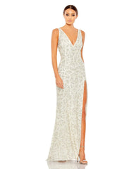 Sleeveless Embellished V Neck Gown