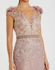 Pink Embroidered Illusion Appliqued Bodice Trumpet Gown