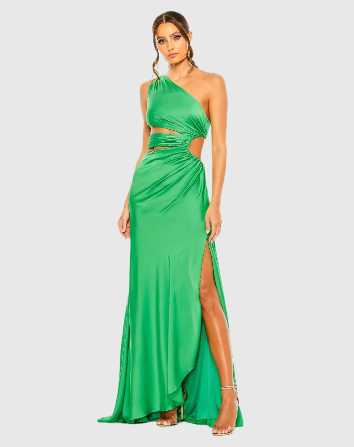Green Cut Out One Shoulder Satin Gown