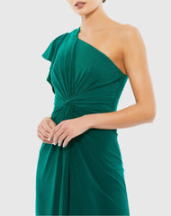 Green One Shoulder Midi Length Jersey Dress