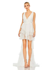 High Low Tiered Gown with Built In Bodysuit