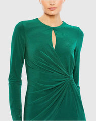 Green Long Sleeve Keyhole Draped Gown
