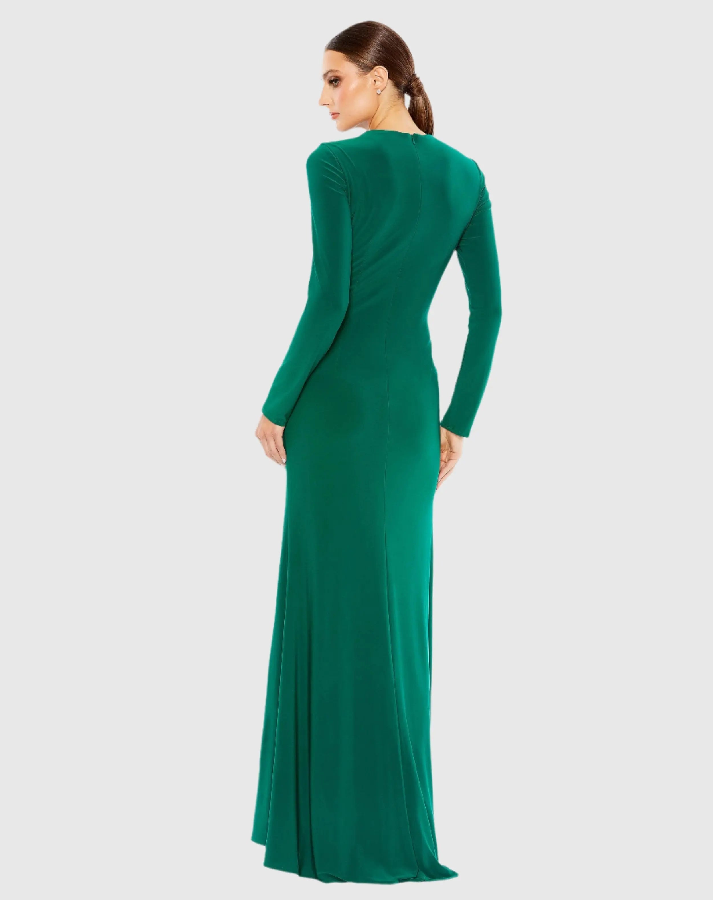 Green Long Sleeve Keyhole Draped Gown