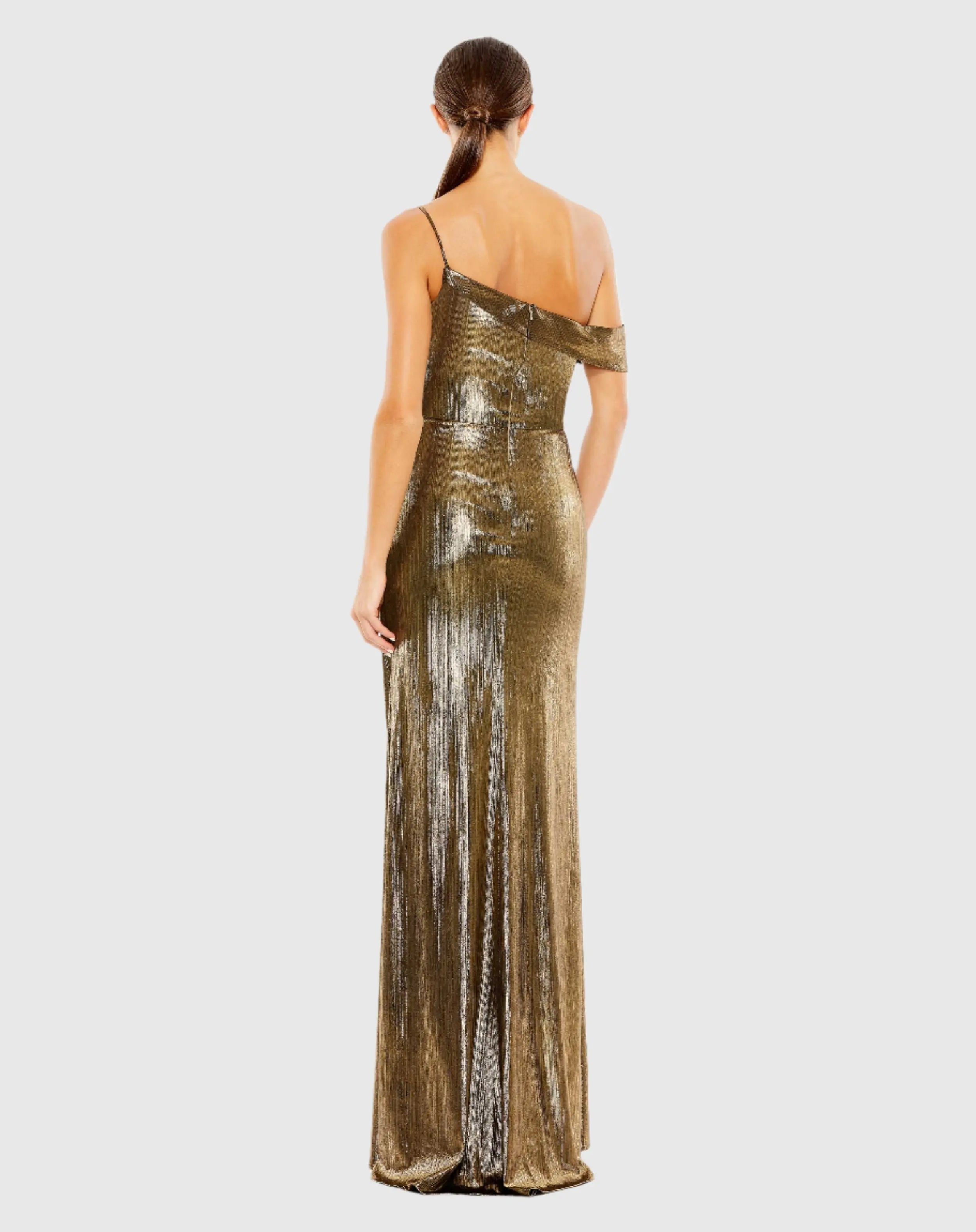 Gold Metallic Off The Shoulder Gown