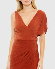 Orange One Shoulder Sleeve Scoop Back Jersey Gown