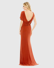 Orange One Shoulder Sleeve Scoop Back Jersey Gown