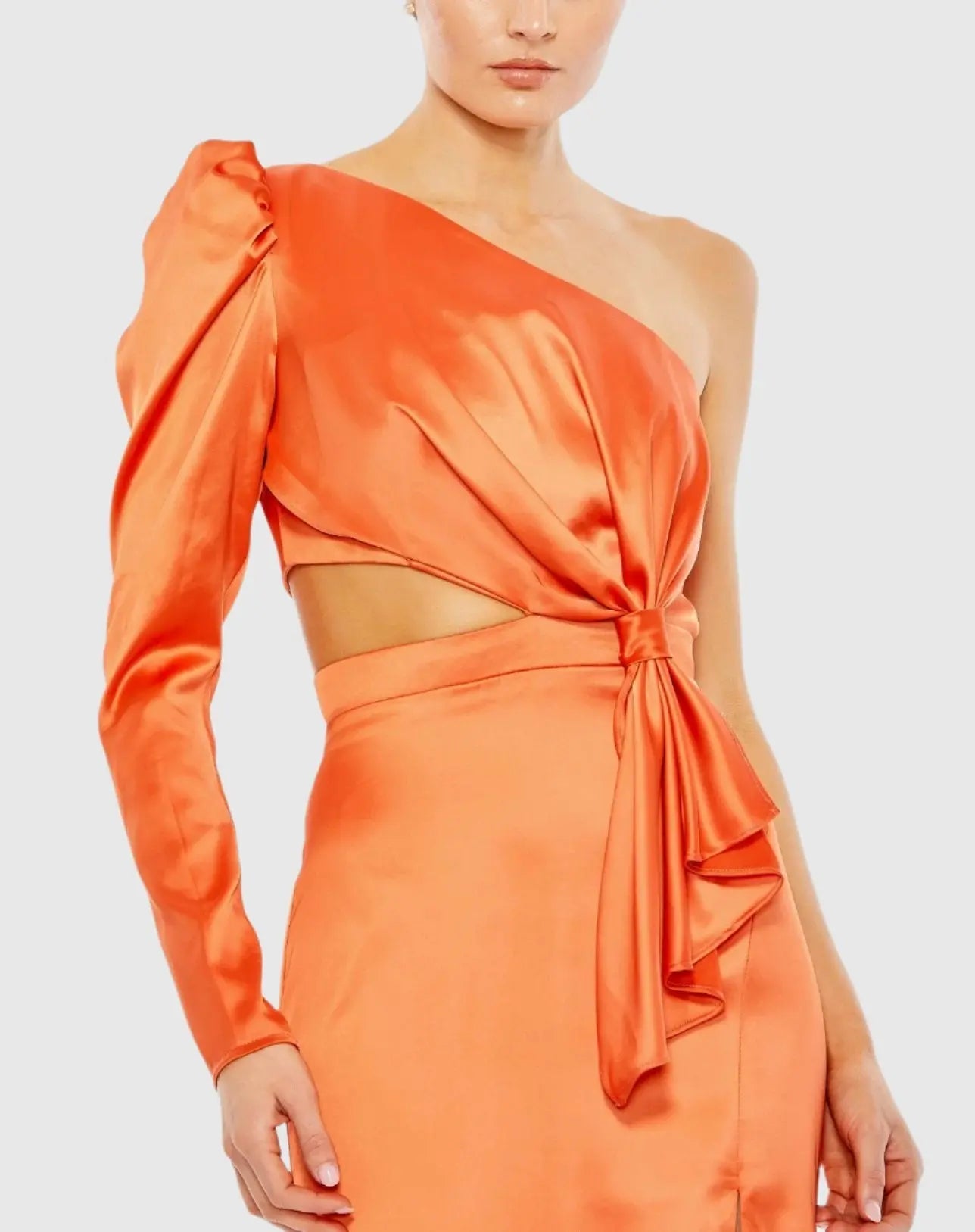 Orange Puff One Sleeve Cut Out Side Knot Gown
