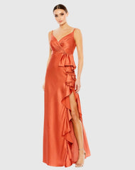 V-Neck Spaghetti Strap Satin Gown