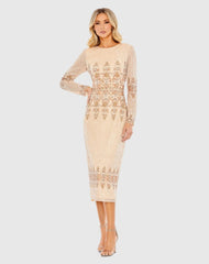Embellished Long Sleeve High Neck Sheath Dress
