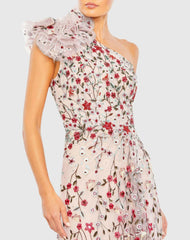 Pink Embellished One Shoulder A Line Floral Gown