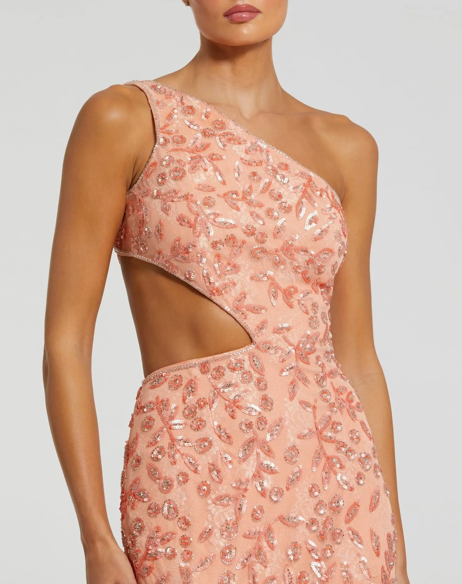 Pink One Shoulder Embellished Gown With Slit