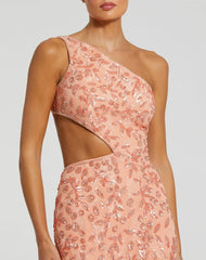 Pink One Shoulder Embellished Gown With Slit