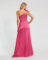 Pink Satin One Shoulder Gown w/ Embellished Bow