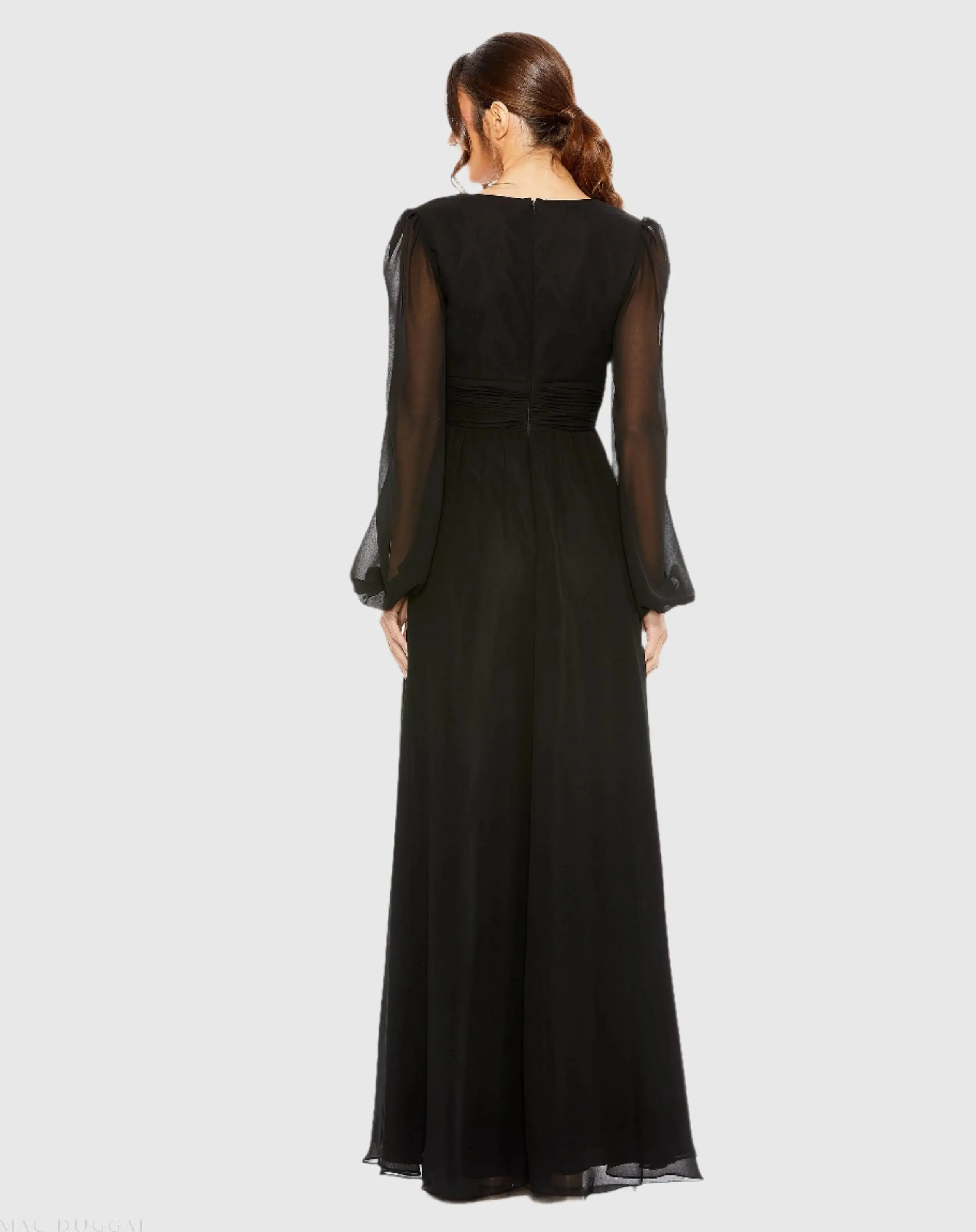 Plunge Neck Lace Up Evening Gown - FINAL SALE
