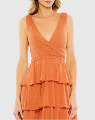 Orange Polka Dot Ruffle Tiered Sleeveless Dress