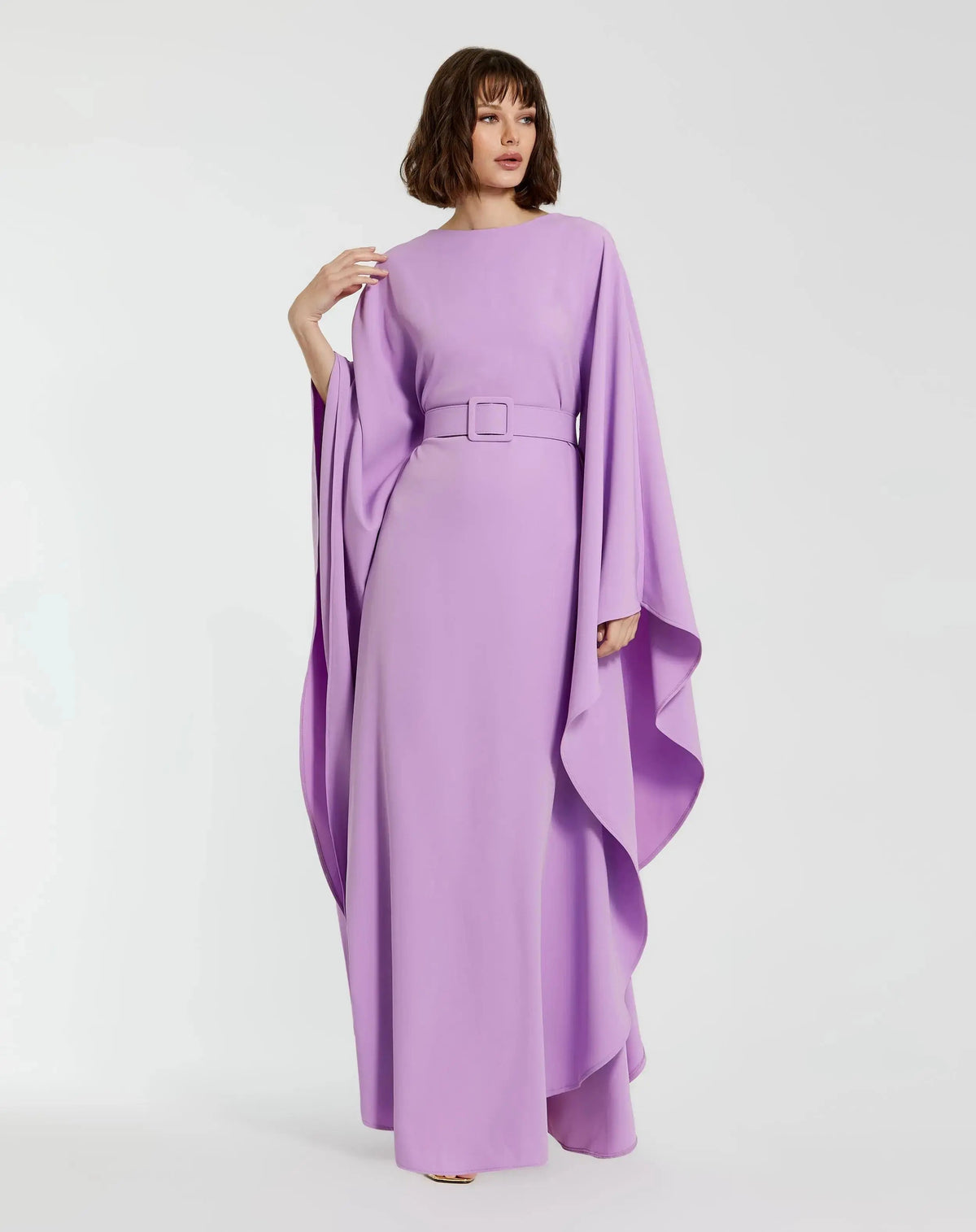 Crepe Boat Neck Kaftan Dress With Belt