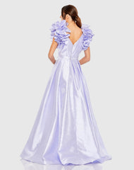 Purple Flutter Sleeve V-Neck Ballgown with Slit