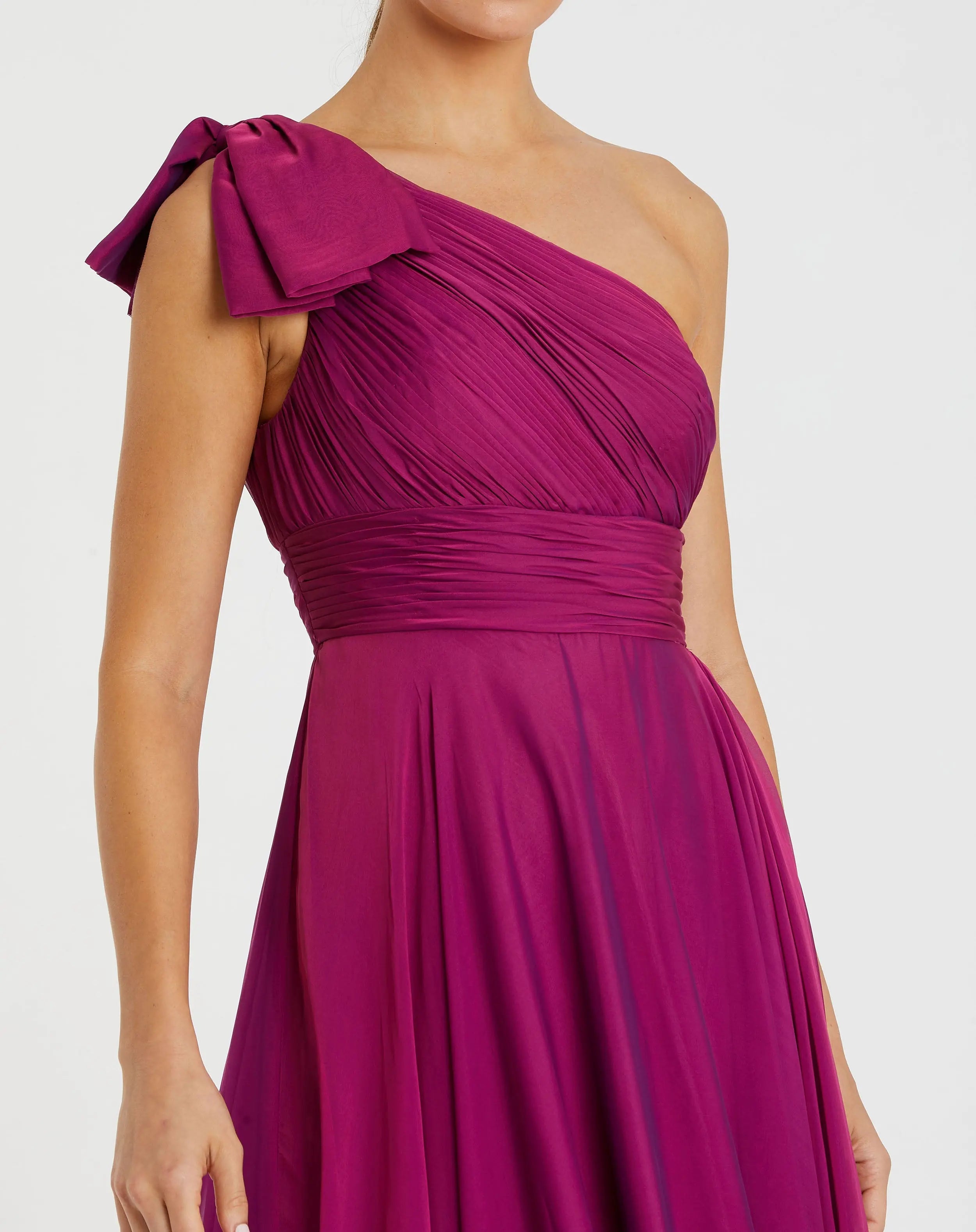 Purple Pleated One Shoulder Chiffon Gown