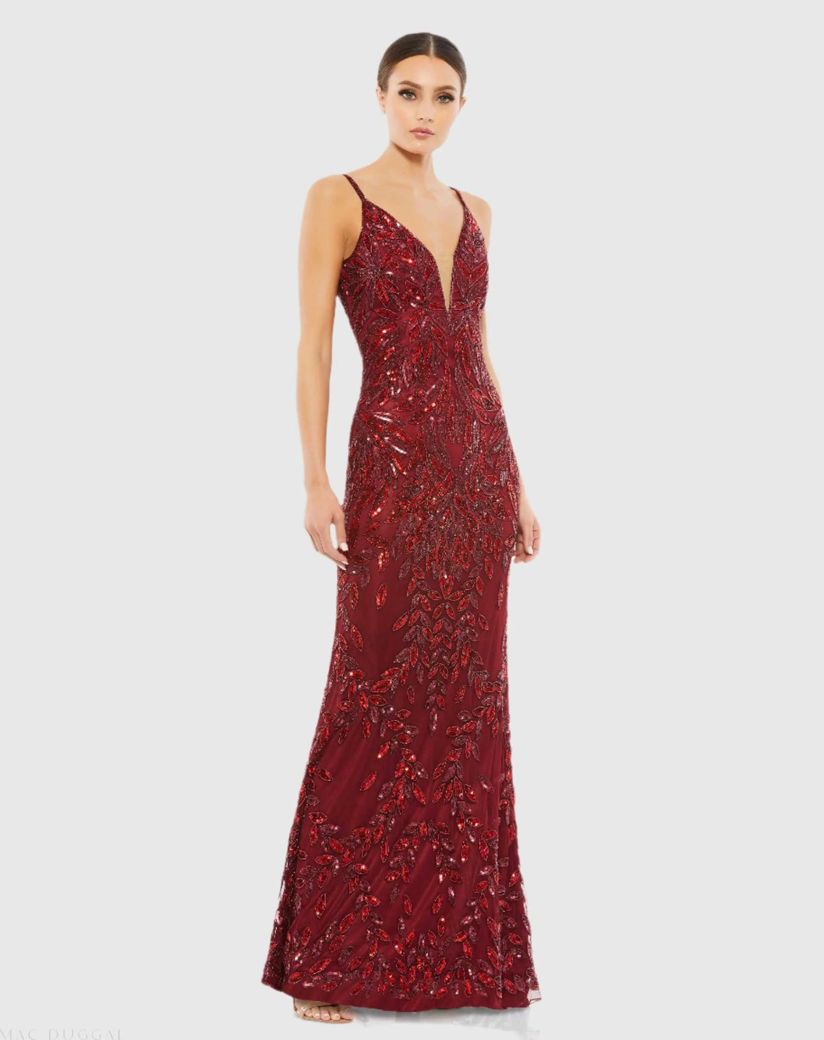 Red Hand Embellished Sleeveless Evening Gown