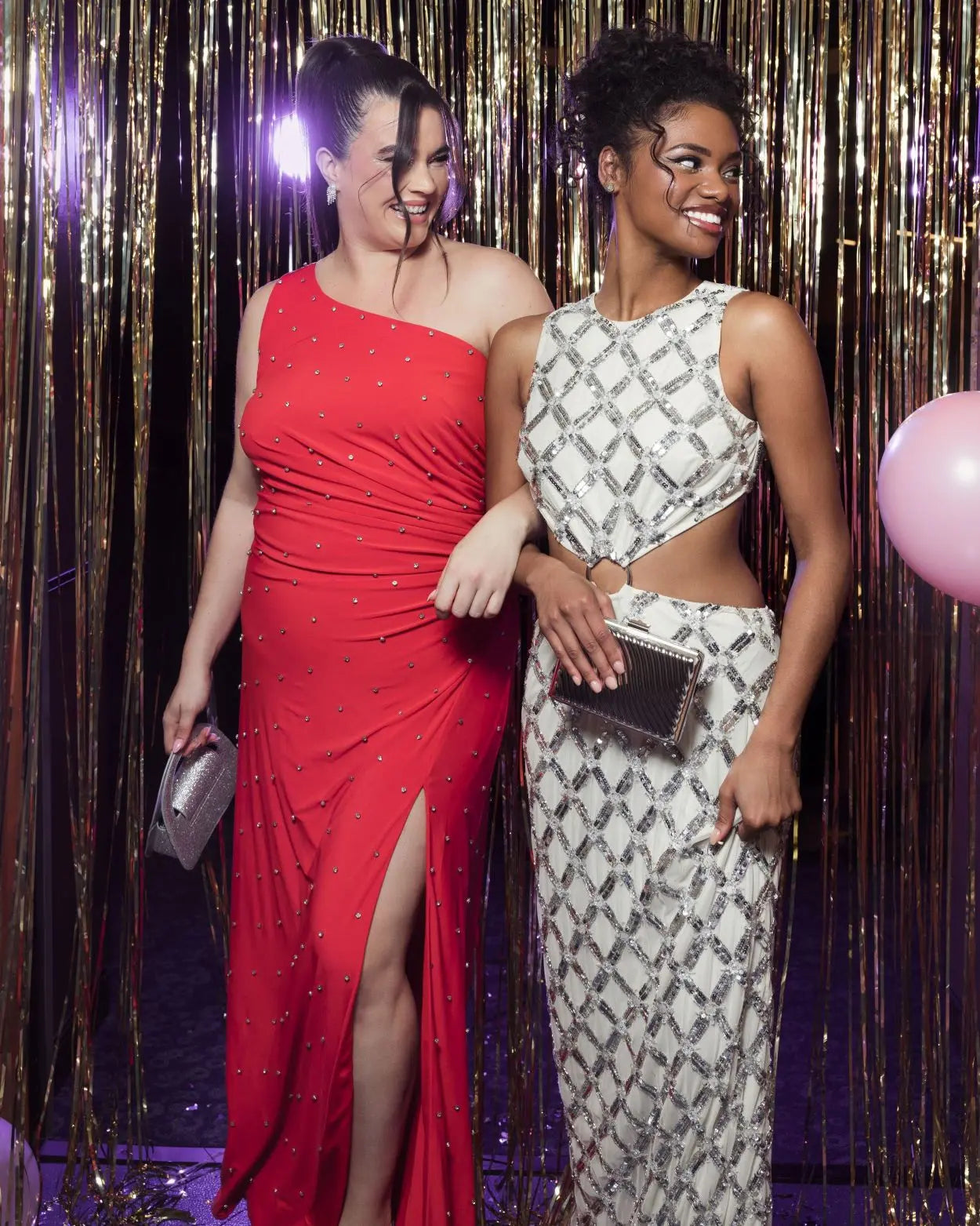 Red Jewel Encrusted Draped One Shoulder Gown (Plus)