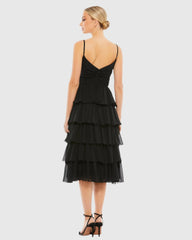 Black Ruffle Layered V-Neck Midi Dress