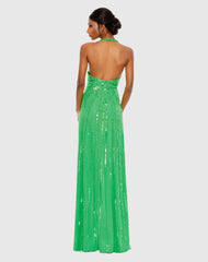 Green Halter Neck Sequin Gown
