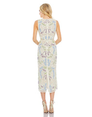 Multicolor Sleeveless Sequined High Neck Midi Sheath Dress