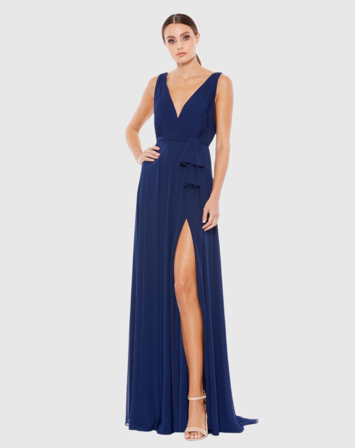 Navy Sleeveless V-Neck Chiffon Gown