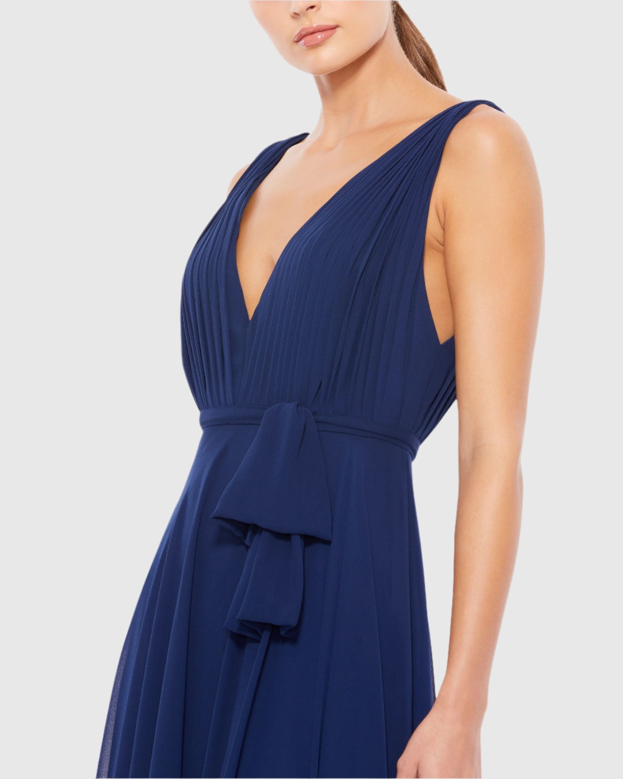 Navy Sleeveless V-Neck Chiffon Gown
