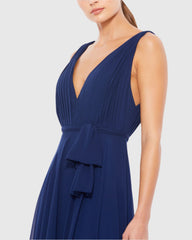 Navy Sleeveless V-Neck Chiffon Gown