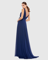 Navy Sleeveless V-Neck Chiffon Gown