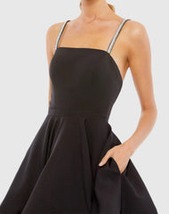 Black Square Neck Mini A Line Dress