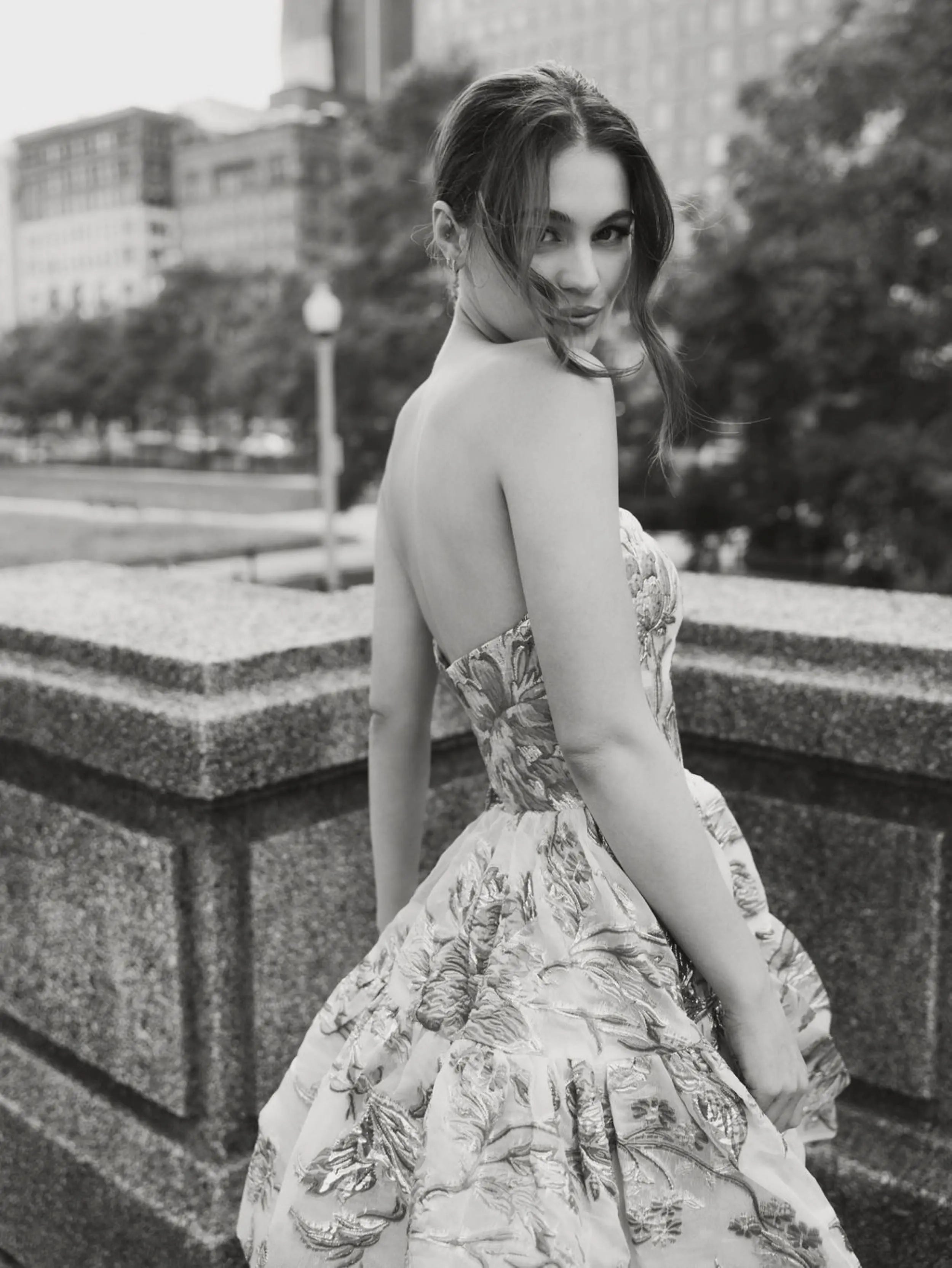 Gold Strapless Brocade Mini Dress with Pockets