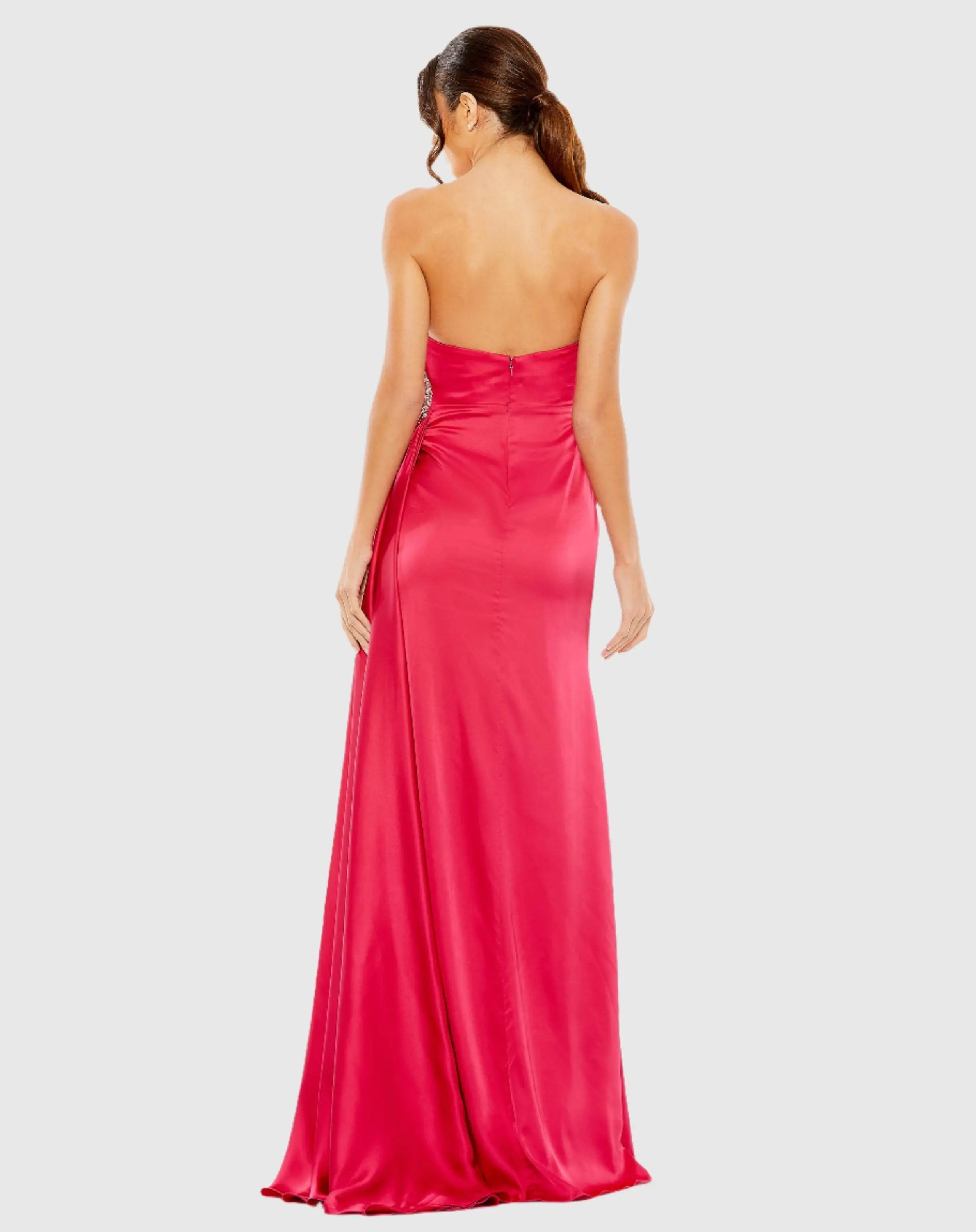 Pink Strapless Ruched Embellished Gown