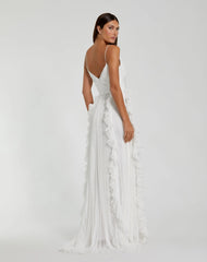 White Pleated Sleeveless Flowy Chiffon Gown
